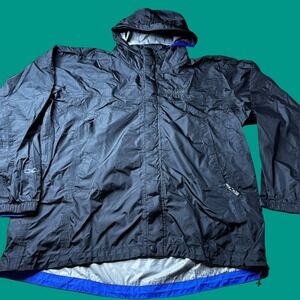 Marmot Nylon Jacket Large Black Lined Windbreaker Hood Distressed Outdoor